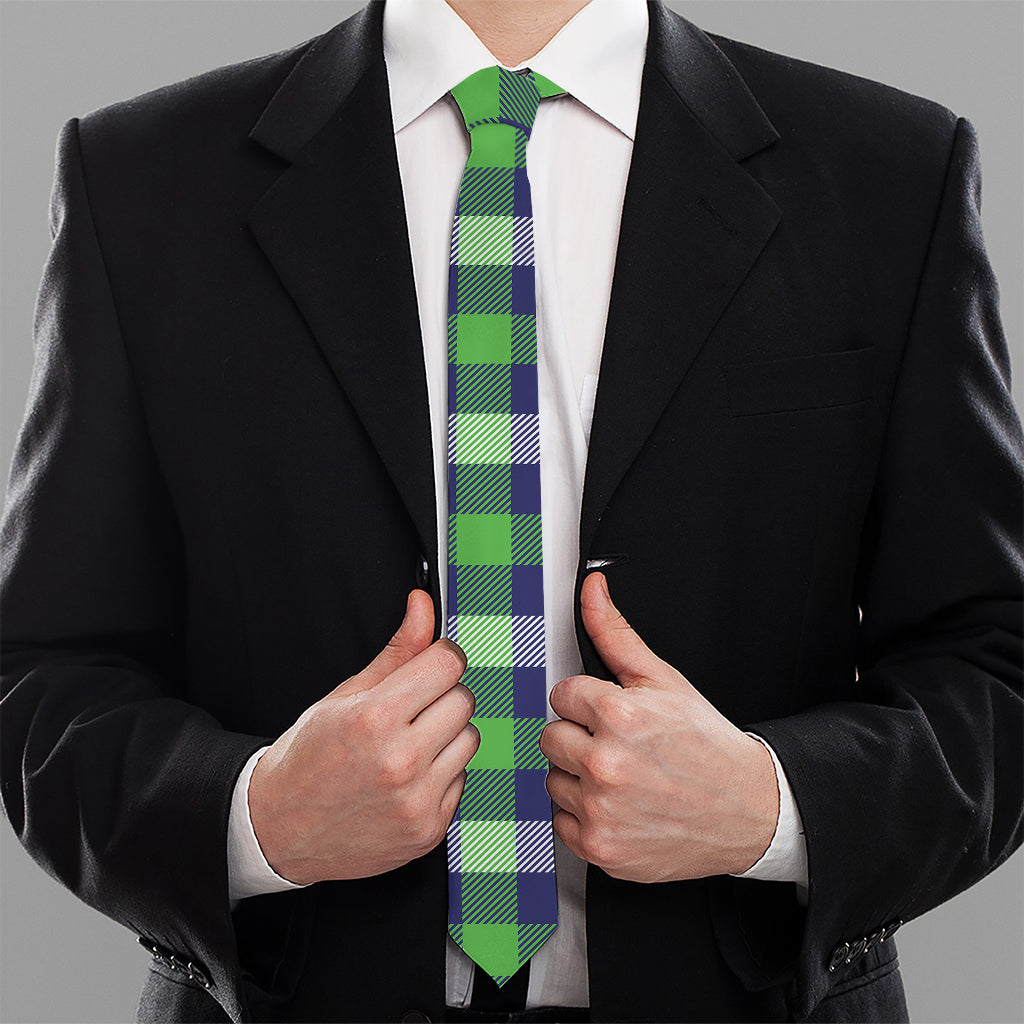Green Blue And White Buffalo Plaid Print Necktie