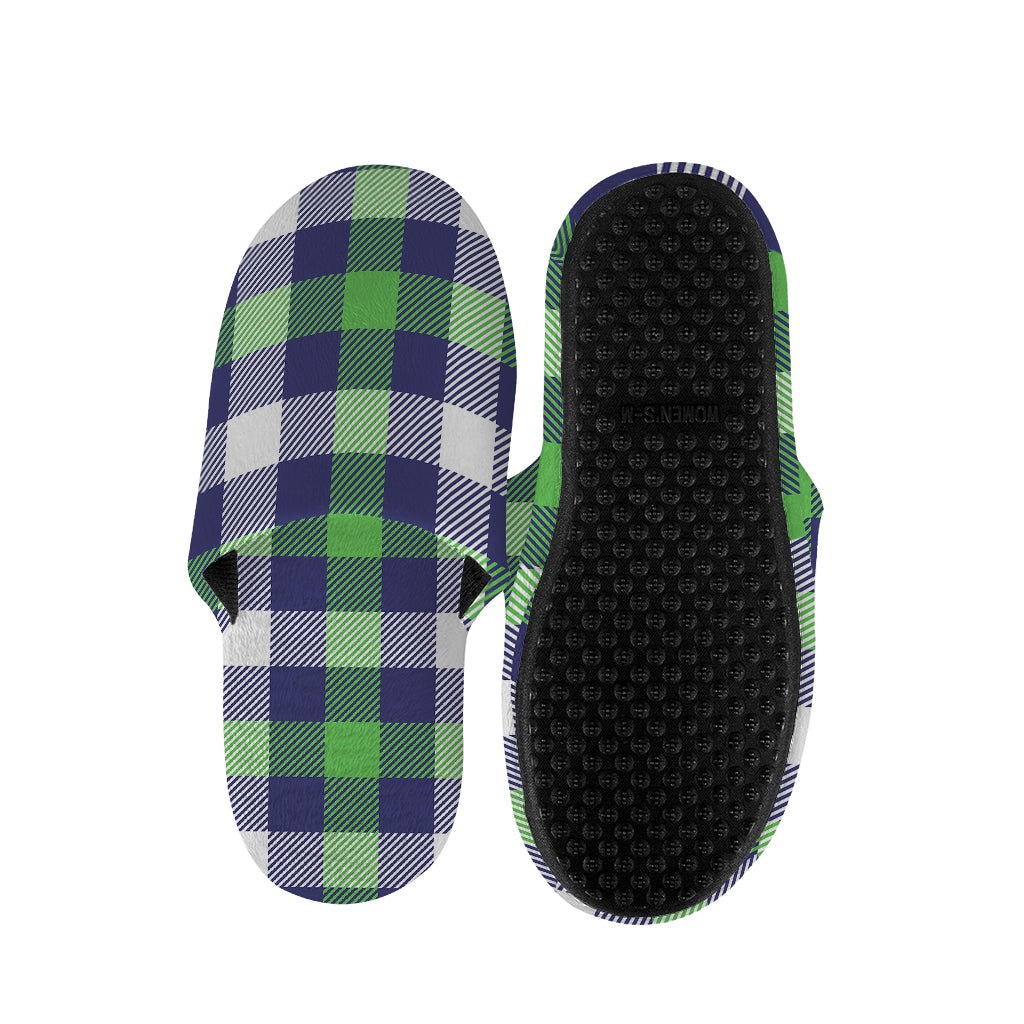 Green Blue And White Buffalo Plaid Print Slippers