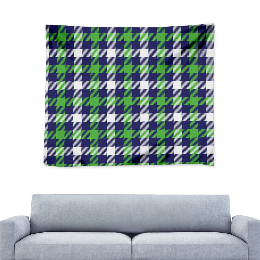 Green Blue And White Buffalo Plaid Print Tapestry