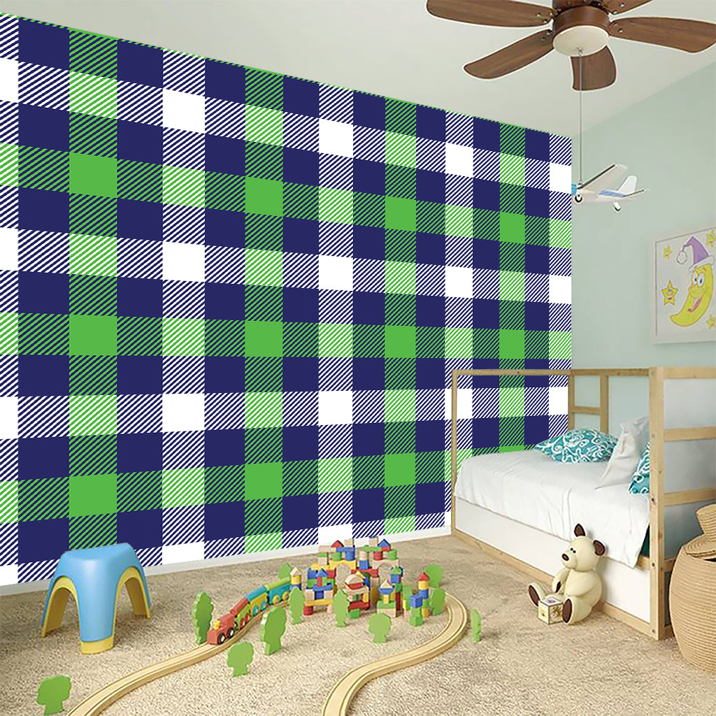 Green Blue And White Buffalo Plaid Print Wall Sticker