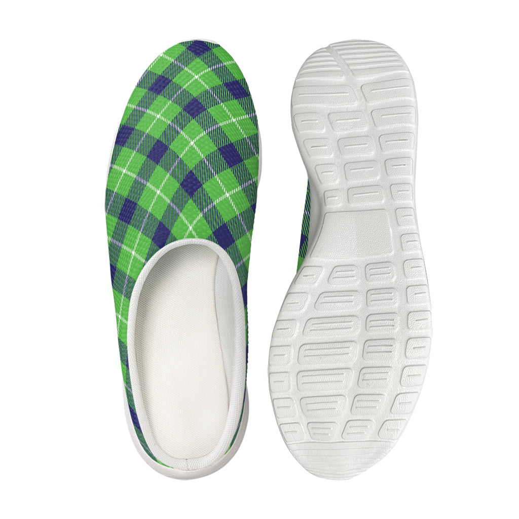 Green Blue And White Plaid Pattern Print Mesh Casual Shoes