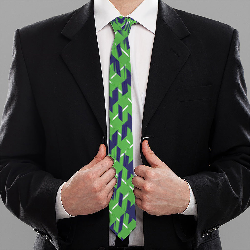Green Blue And White Plaid Pattern Print Necktie