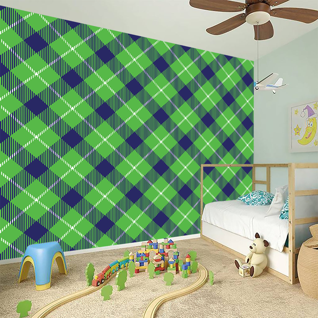 Green Blue And White Plaid Pattern Print Wall Sticker