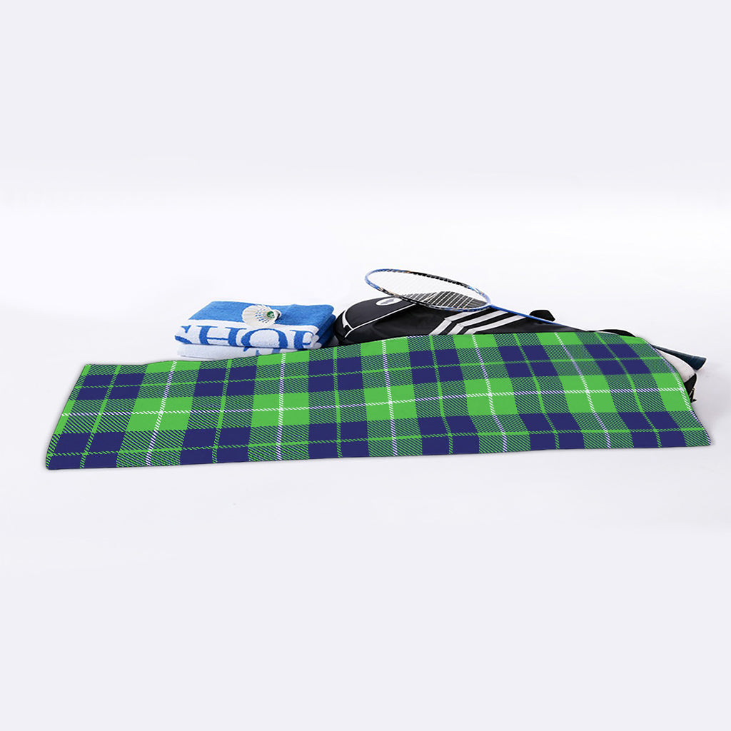 Green Blue And White Tartan Print Sports Towel