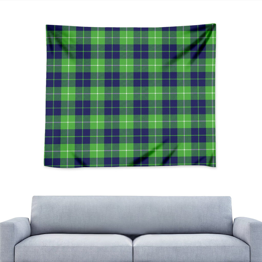 Green Blue And White Tartan Print Tapestry