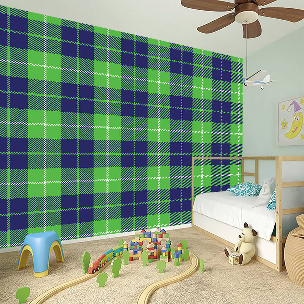Green Blue And White Tartan Print Wall Sticker