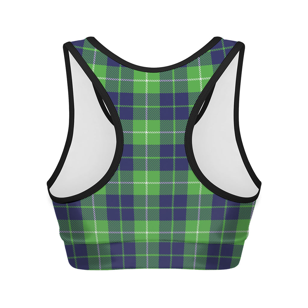 Green Blue And White Tartan Print Women's Sports Bra