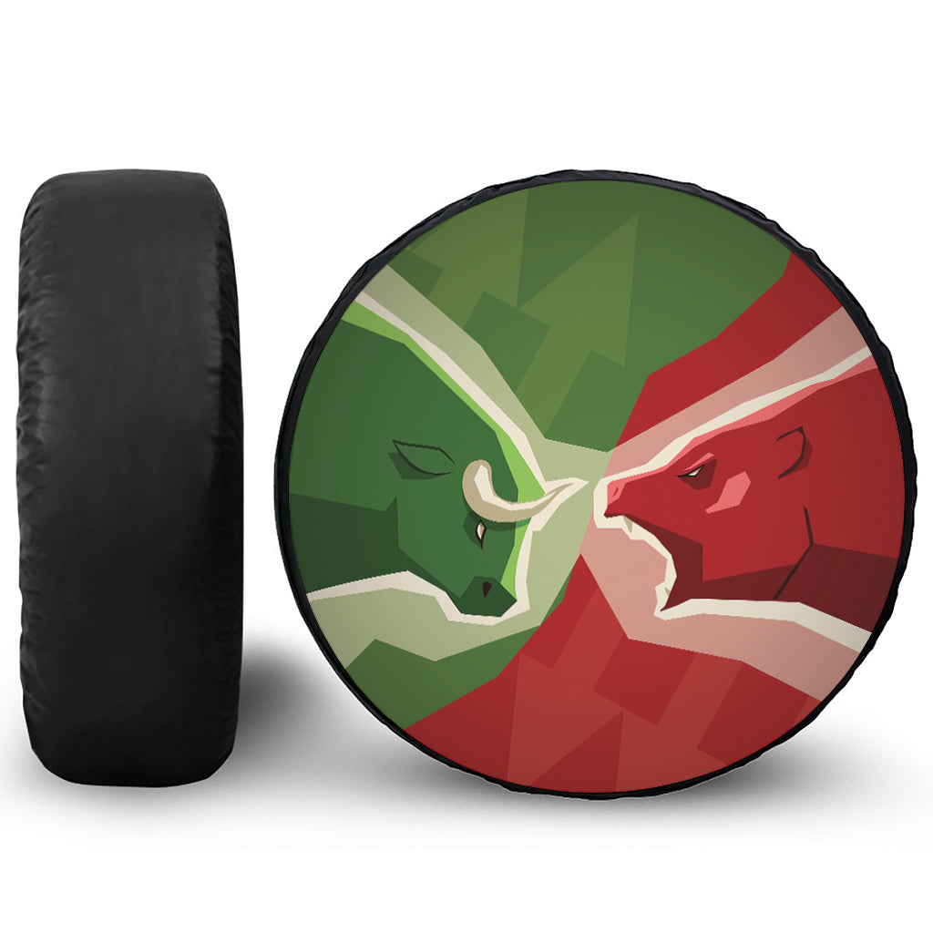Green Bull And Red Bear Stock Print Leather Spare Tire Cover