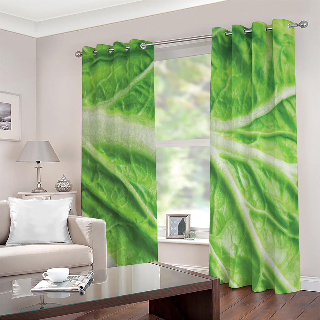 Green Cabbage Leaf Print Extra Wide Grommet Curtains