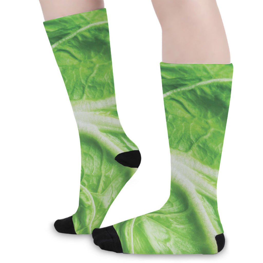 Green Cabbage Leaf Print Long Socks