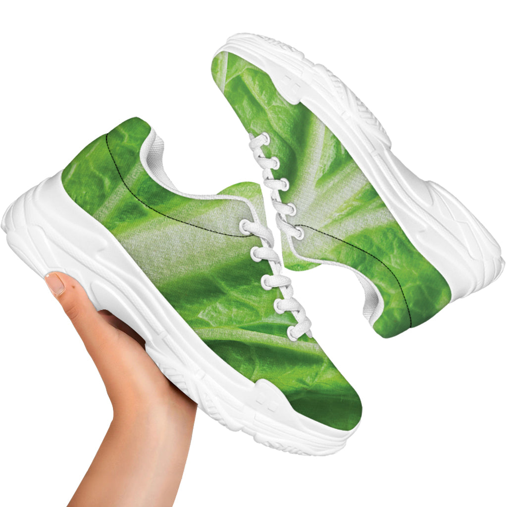 Green Cabbage Leaf Print White Chunky Shoes