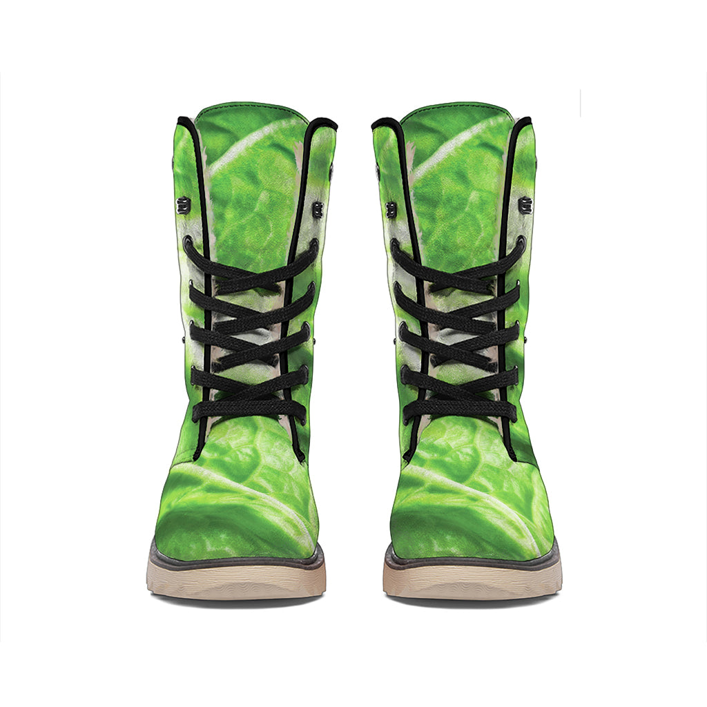 Green Cabbage Leaf Print Winter Boots