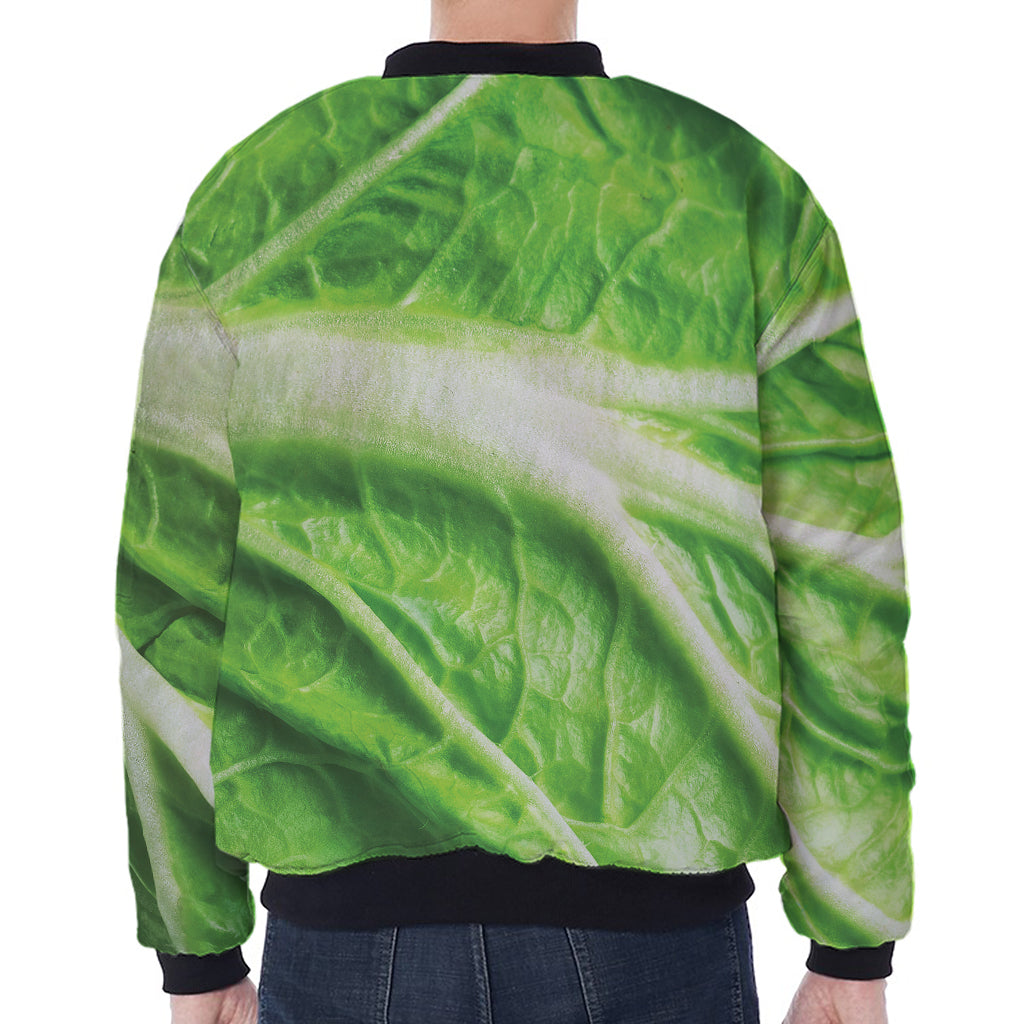 Green Cabbage Leaf Print Zip Sleeve Bomber Jacket