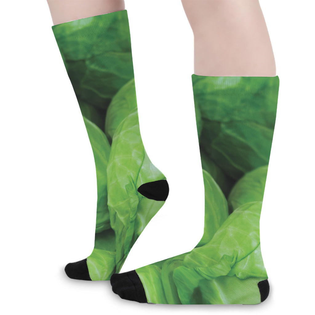 Green Cabbage Print Long Socks