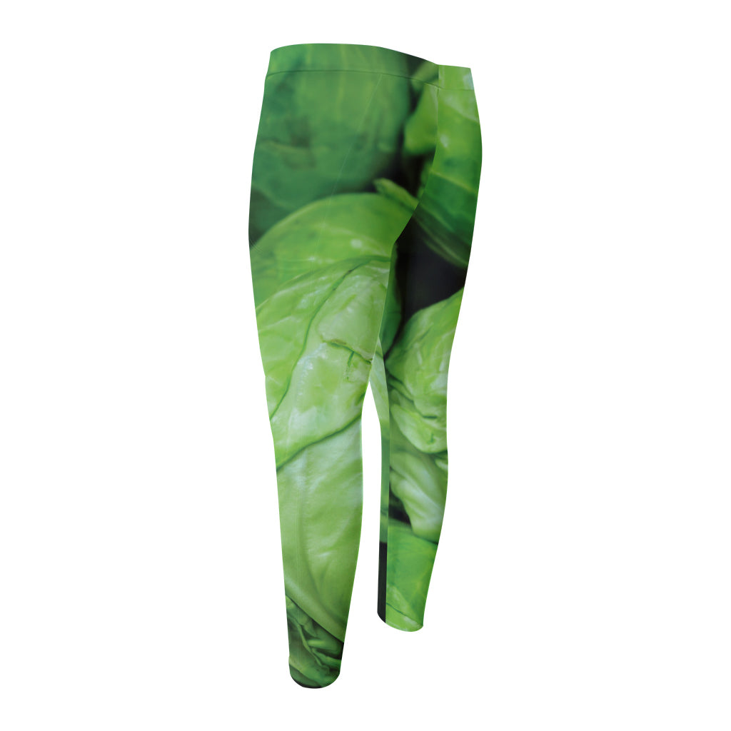 Green Cabbage Print Men's Compression Pants