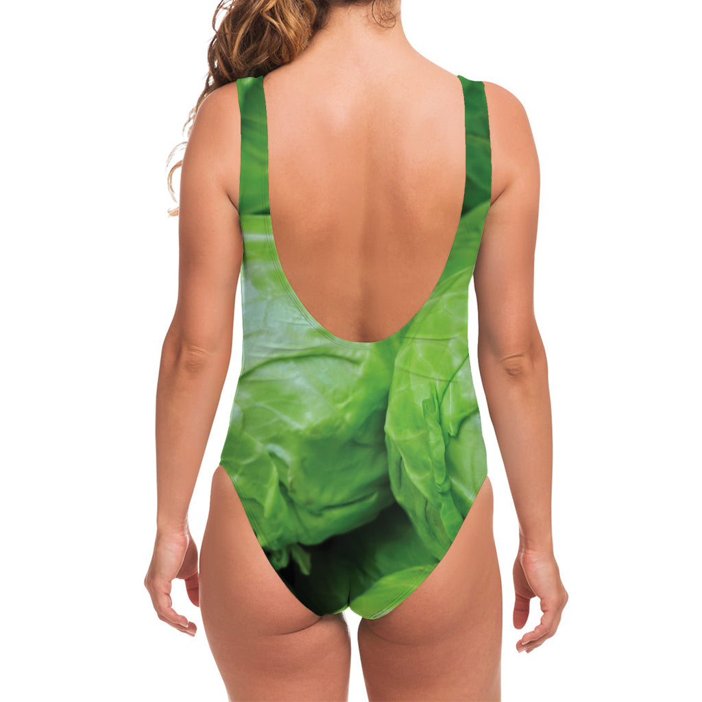 Green Cabbage Print One Piece Swimsuit