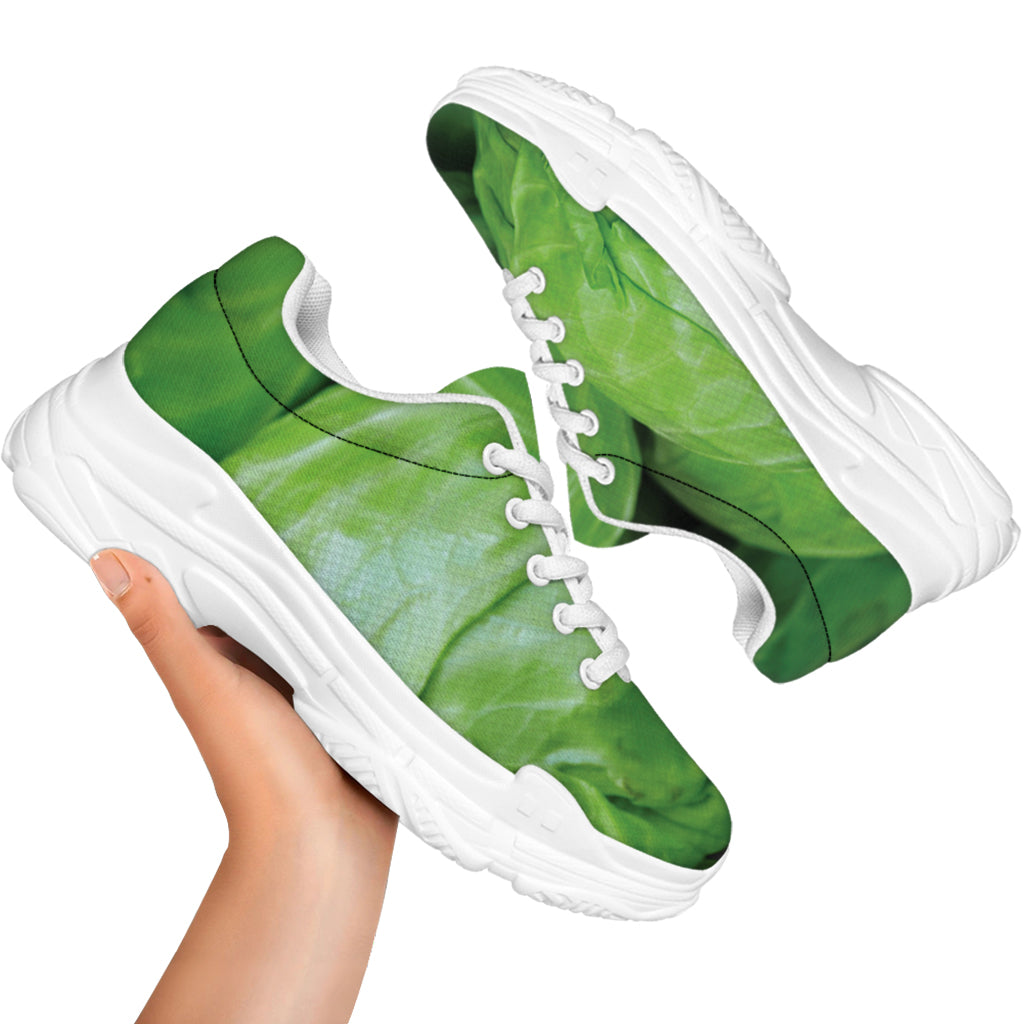 Green Cabbage Print White Chunky Shoes
