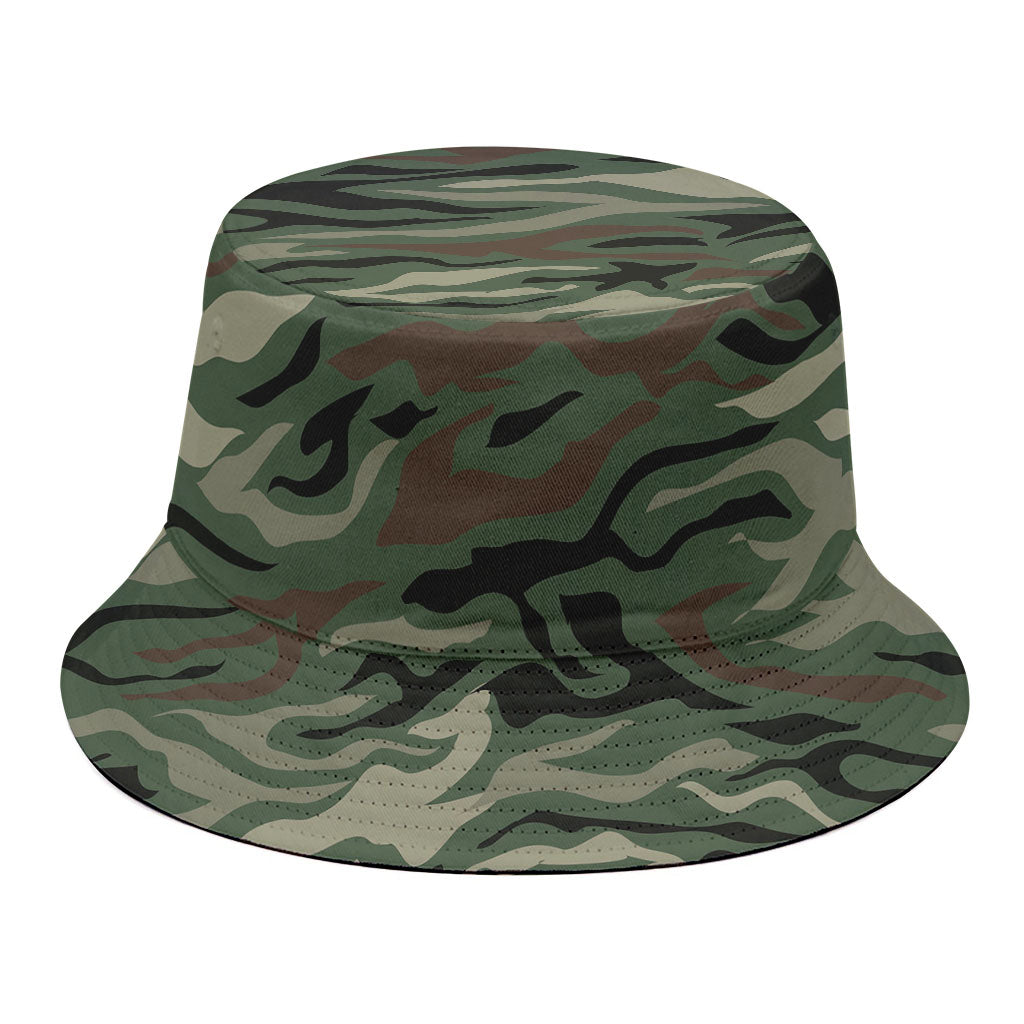Green Camo Zebra Pattern Print Bucket Hat