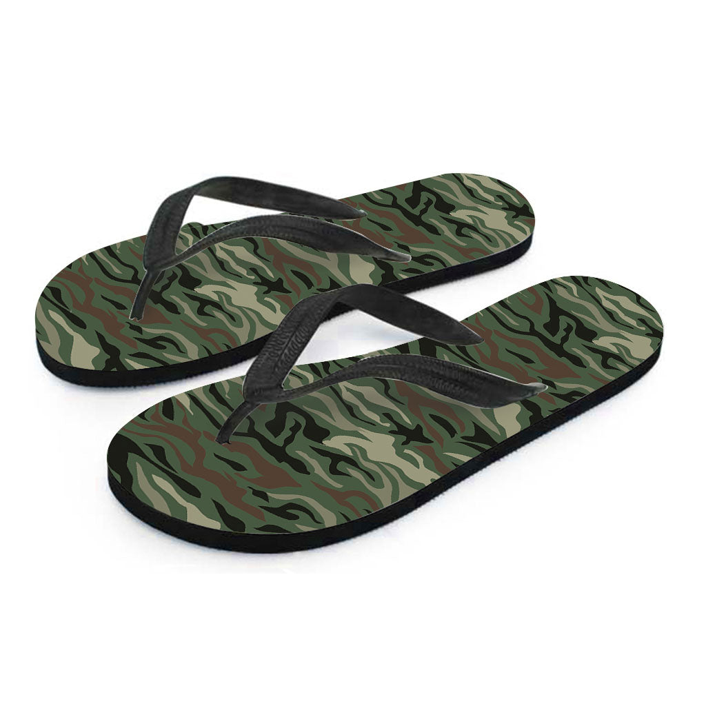 Green Camo Zebra Pattern Print Flip Flops
