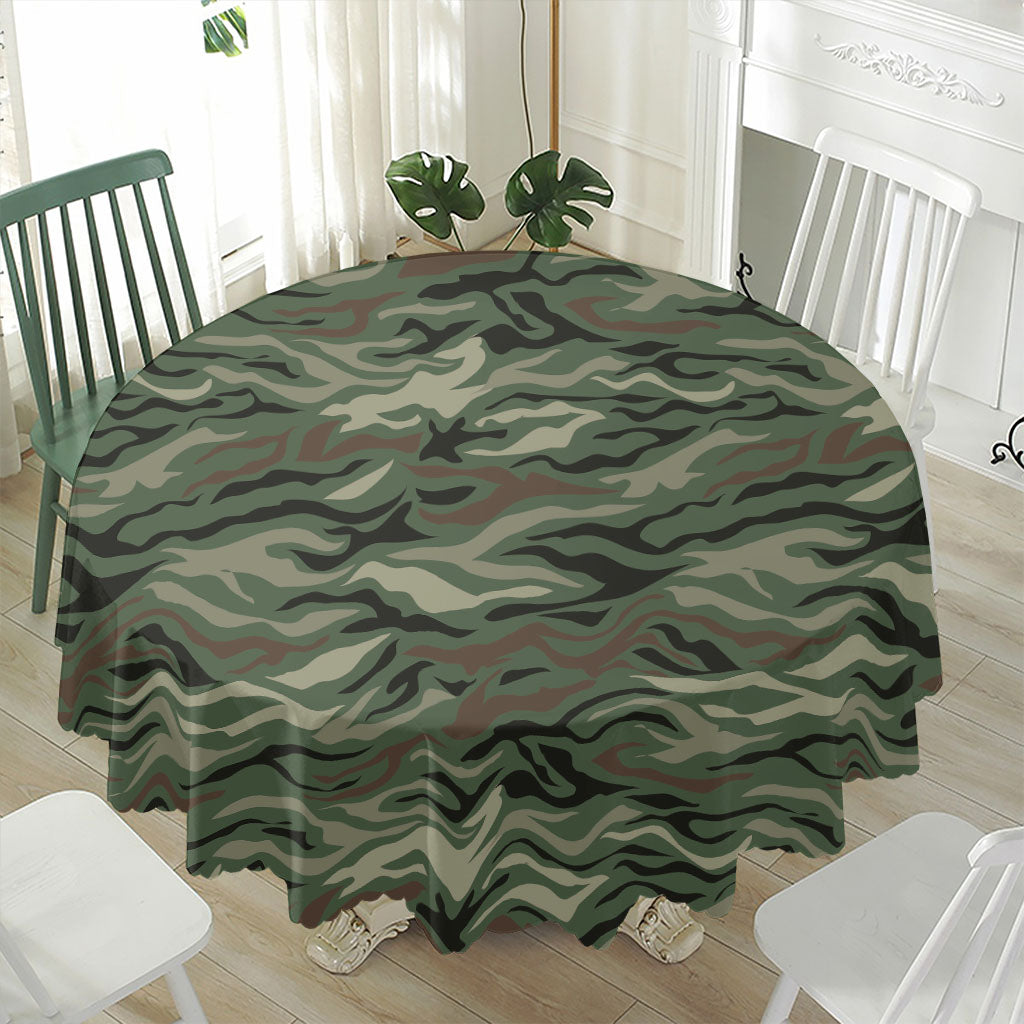 Green Camo Zebra Pattern Print Waterproof Round Tablecloth