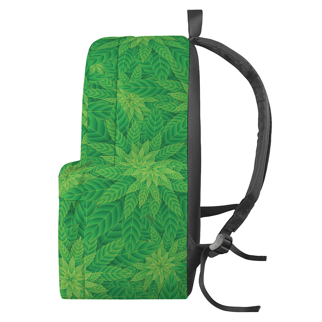 Green Cannabis Leaf Pattern Print Backpack
