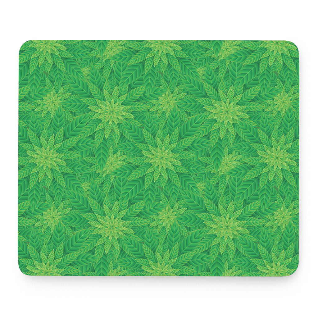 Green Cannabis Leaf Pattern Print Mouse Pad