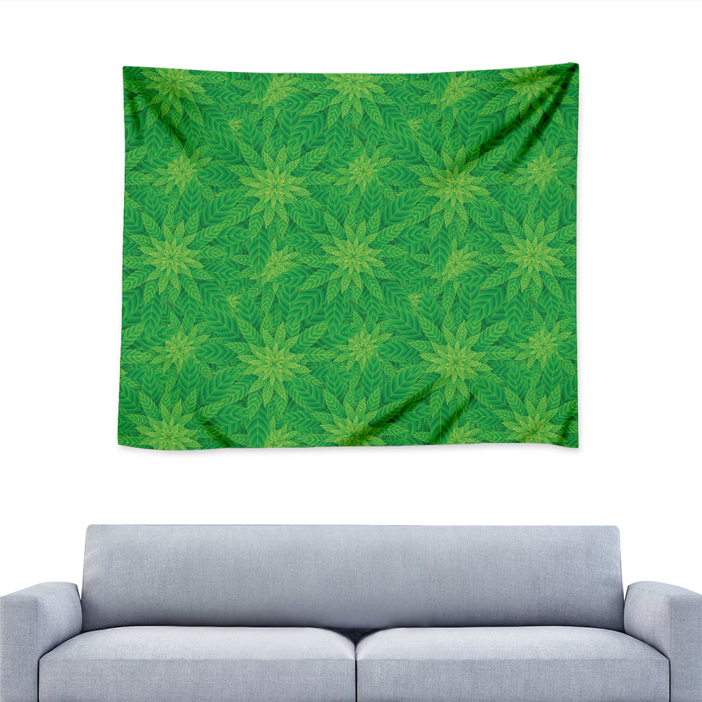 Green Cannabis Leaf Pattern Print Tapestry