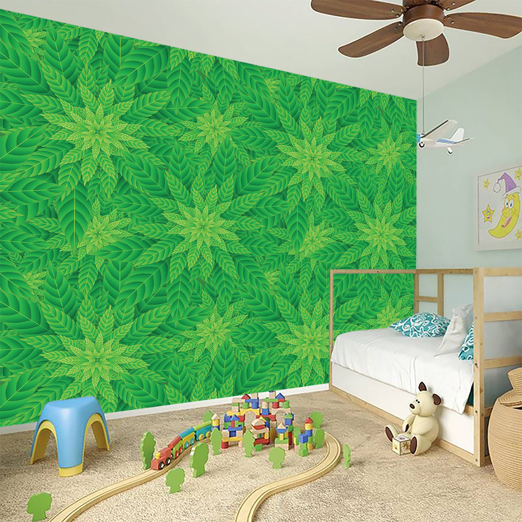 Green Cannabis Leaf Pattern Print Wall Sticker