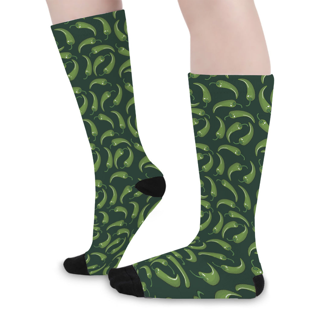 Green Chili Peppers Pattern Print Long Socks