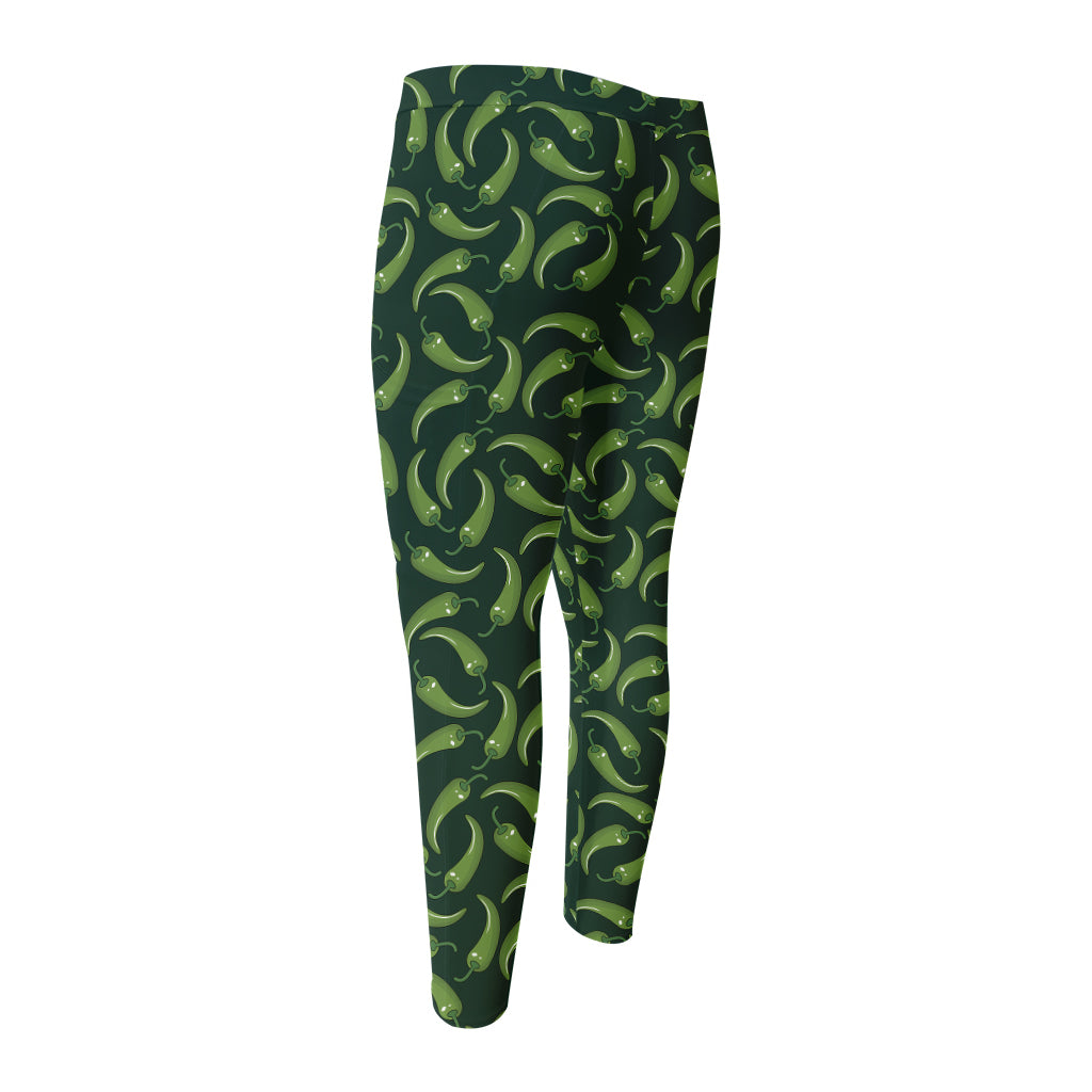 Green Chili Peppers Pattern Print Men's Compression Pants