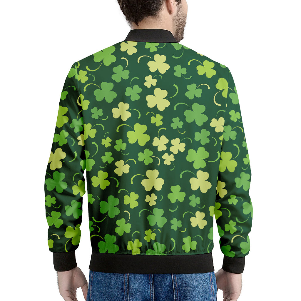 Green Clover Saint Patrick's Day Print Men's Bomber Jacket