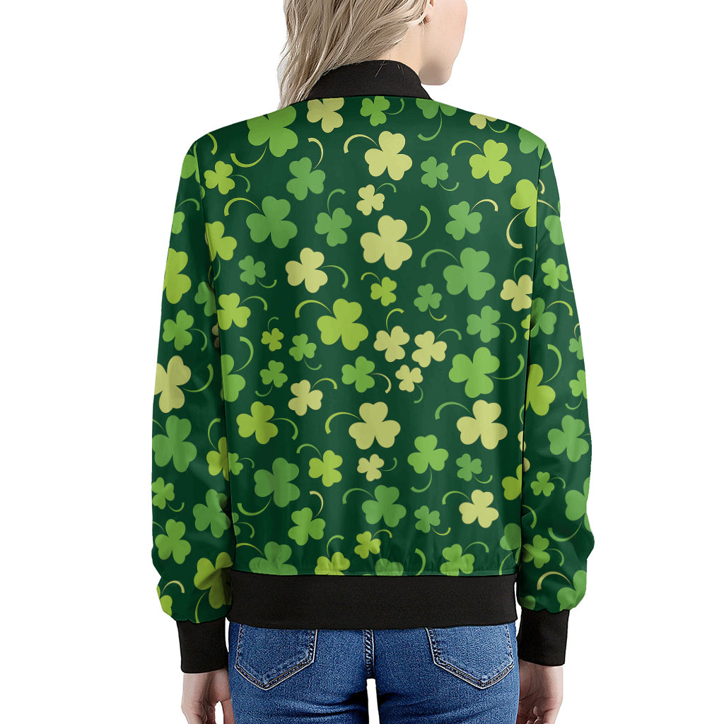 Green Clover Saint Patrick's Day Print Women's Bomber Jacket