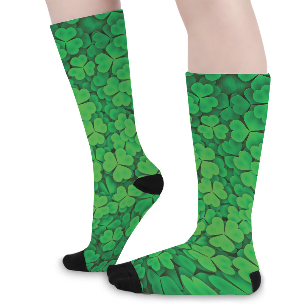 Green Clover St. Patrick's Day Print Long Socks