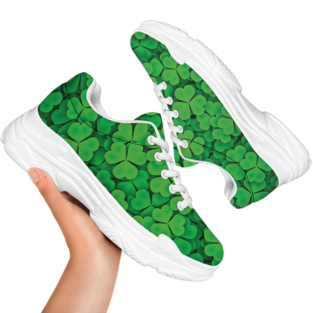Green Clover St. Patrick's Day Print White Chunky Shoes