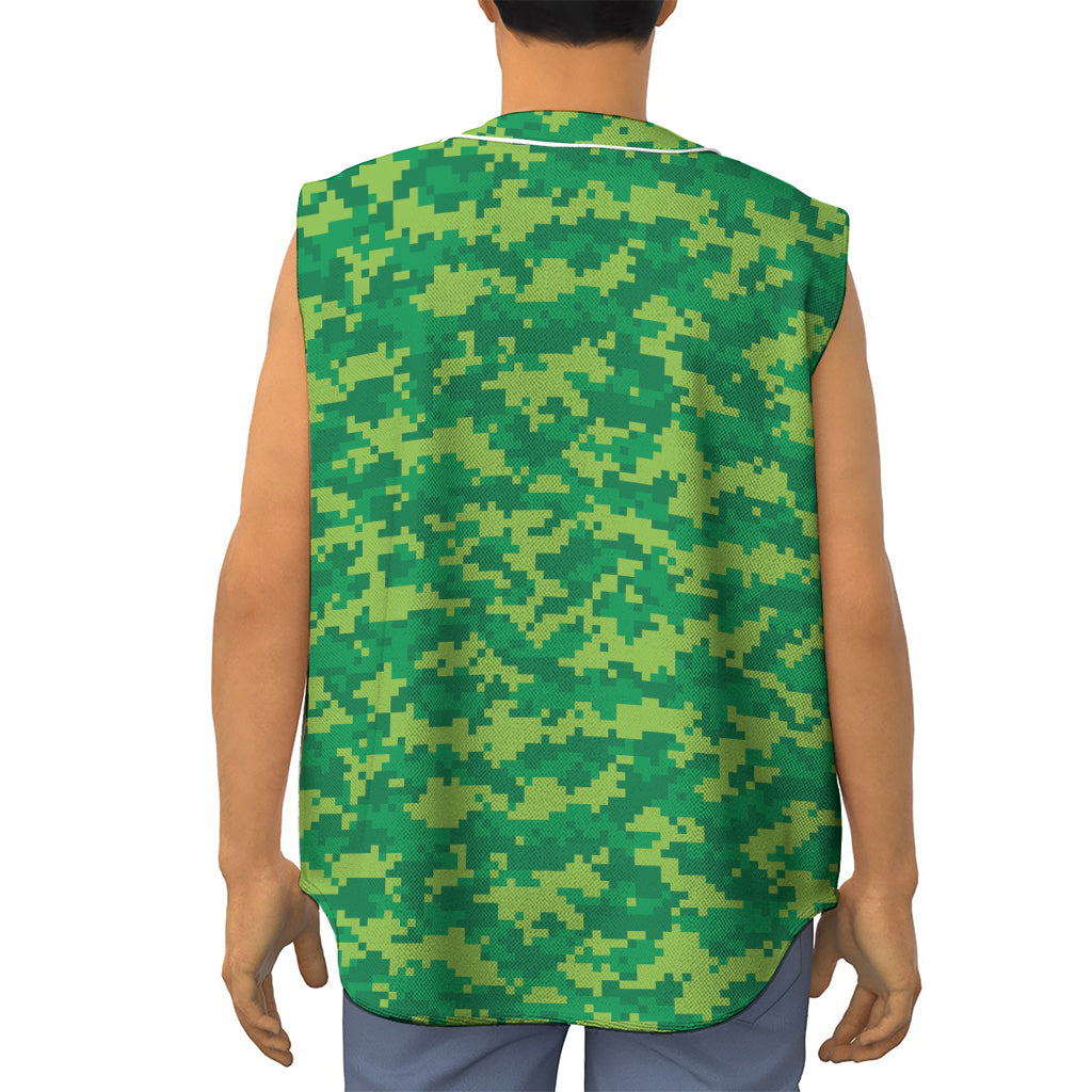 Green Digital Camo Pattern Print Sleeveless Baseball Jersey