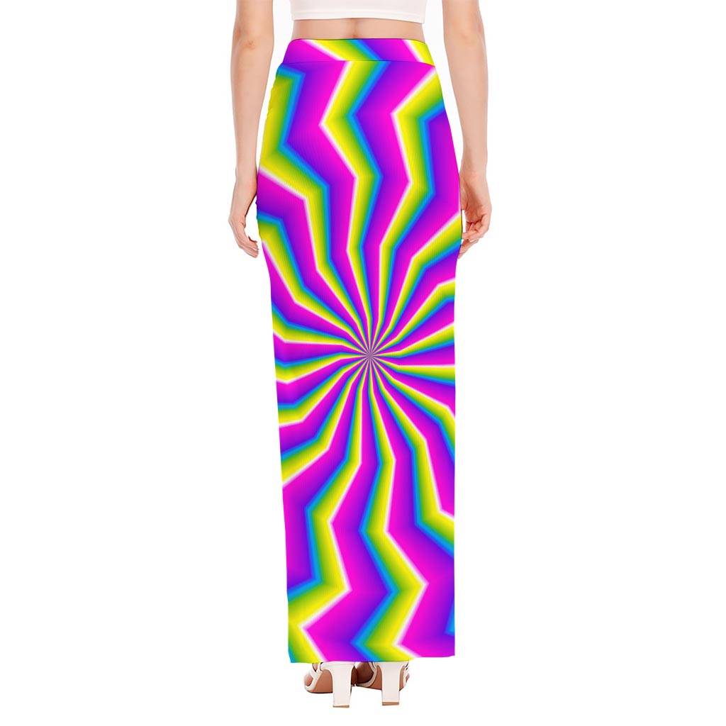 Green Dizzy Moving Optical Illusion High Slit Maxi Skirt
