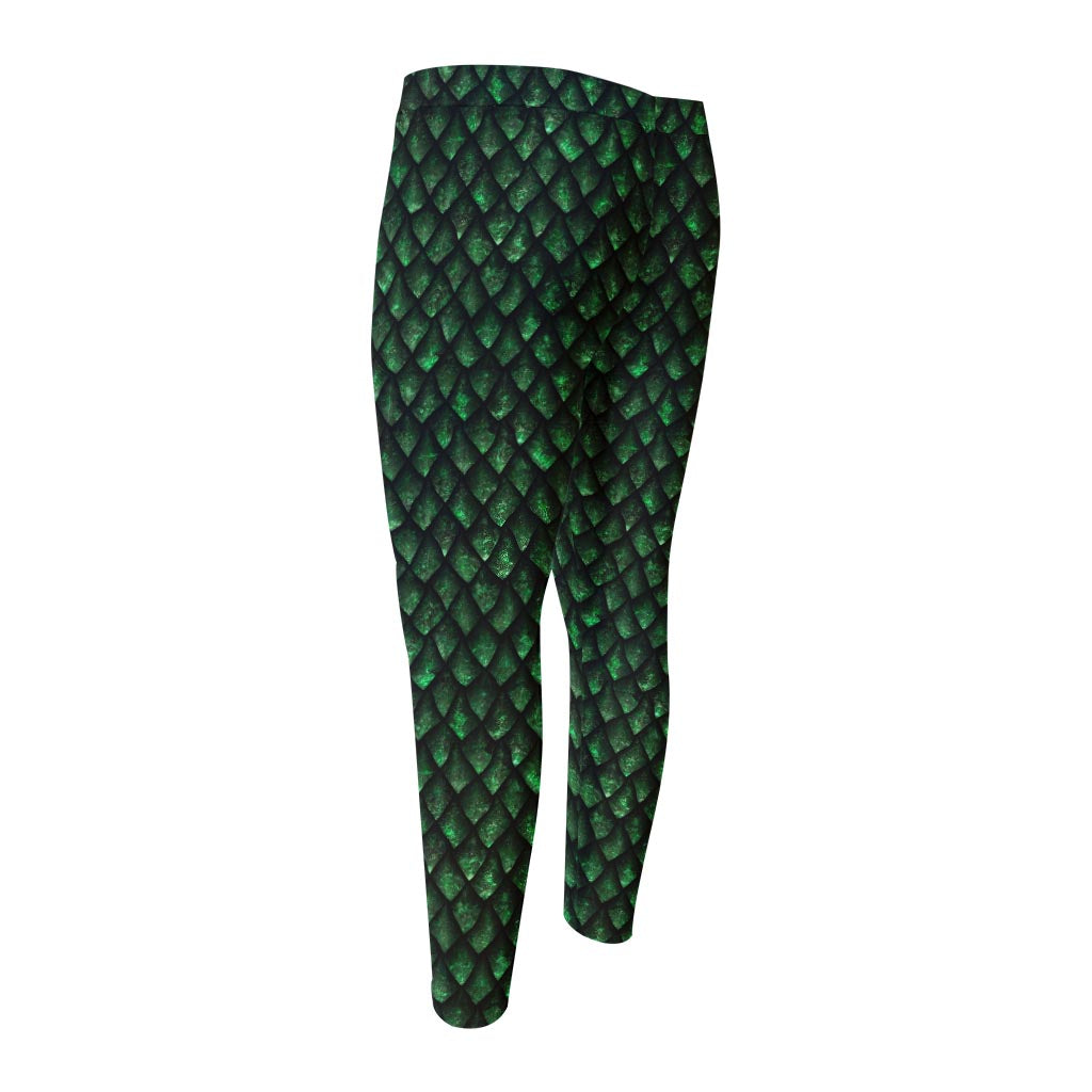 Green Dragon Scales Pattern Print Men's Compression Pants