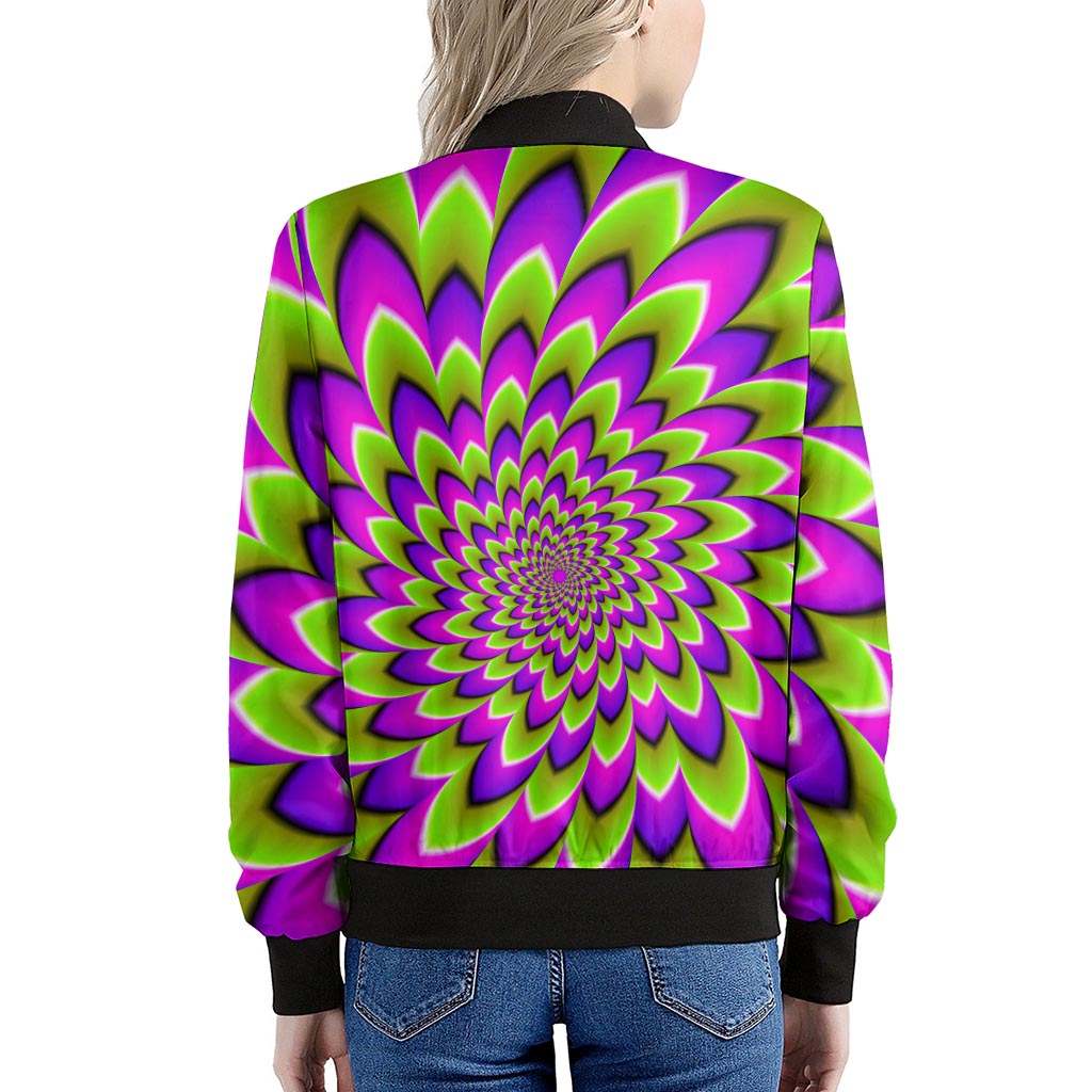 Green Expansion Moving Optical Illusion Women's Bomber Jacket