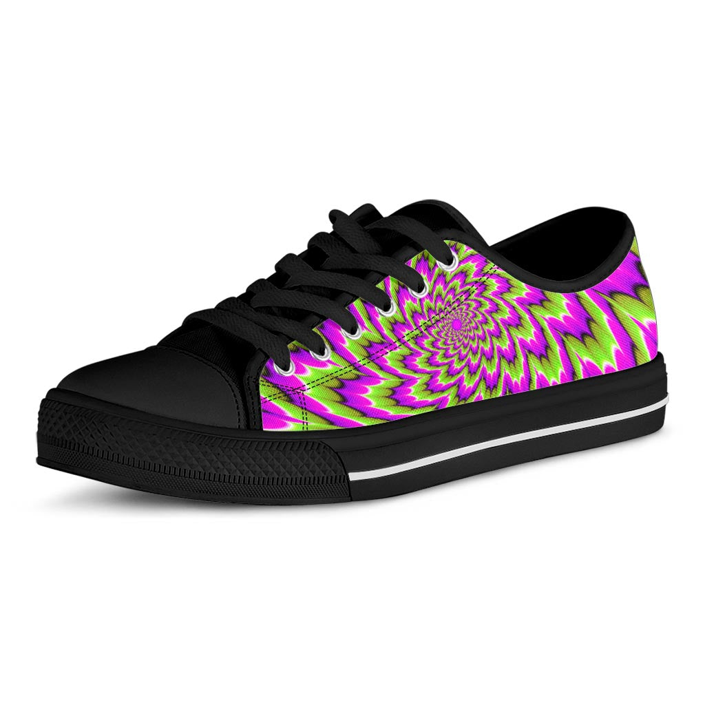 Green Explosion Moving Optical Illusion Black Low Top Sneakers