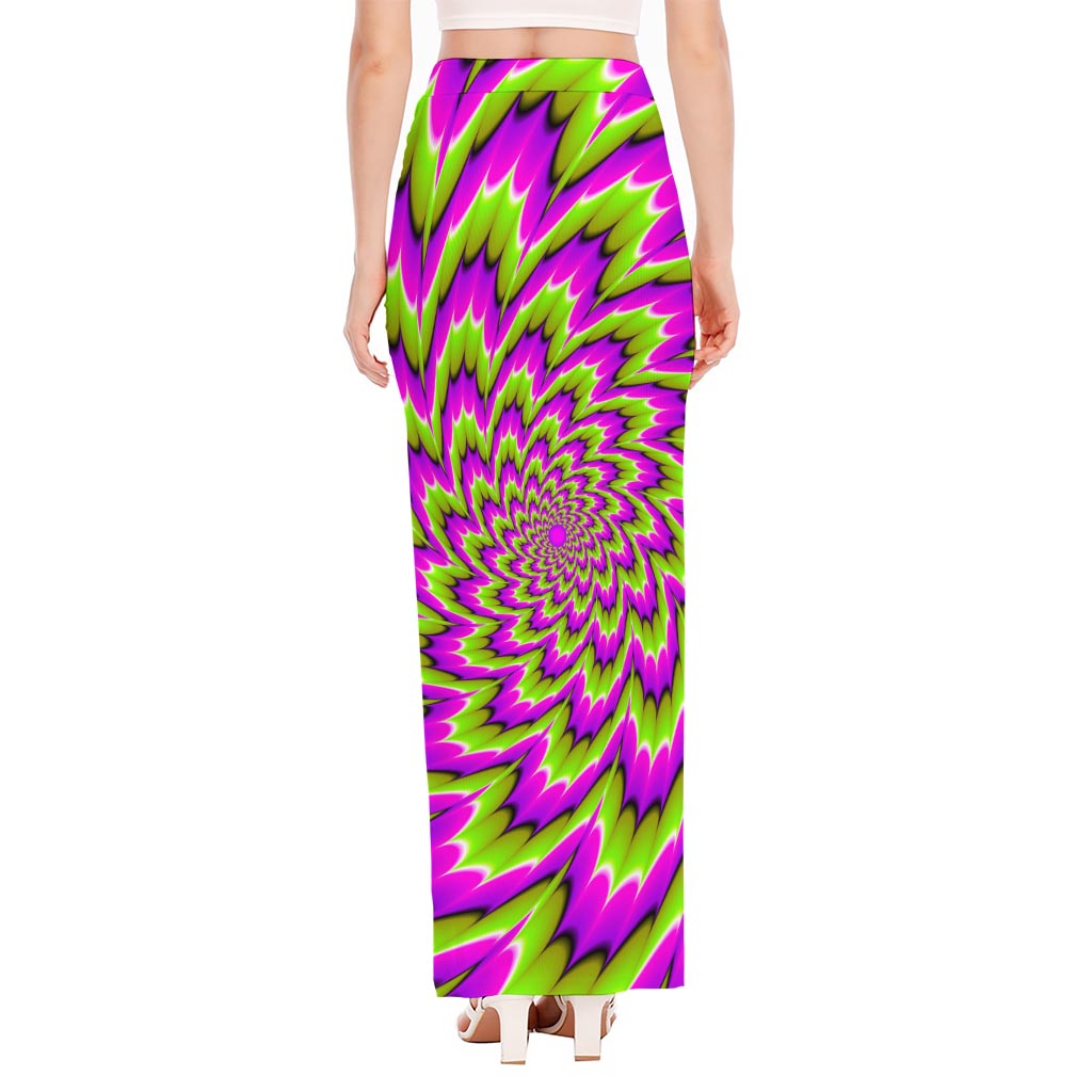 Green Explosion Moving Optical Illusion High Slit Maxi Skirt