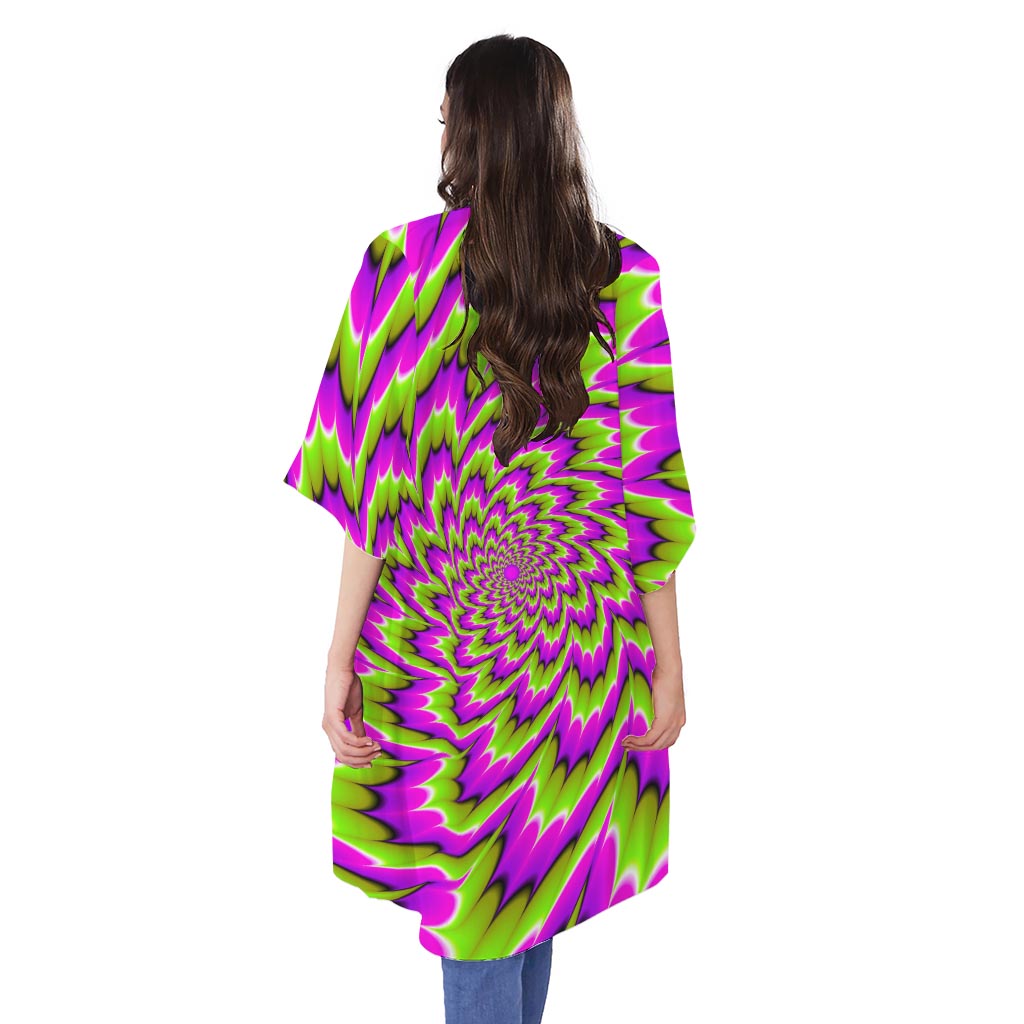Green Explosion Moving Optical Illusion Open Front Beach Cover Up