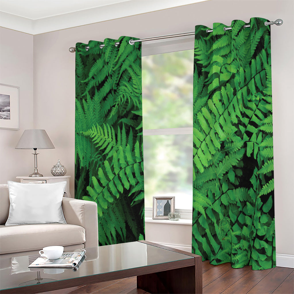 Green Fern Leaf Print Extra Wide Grommet Curtains