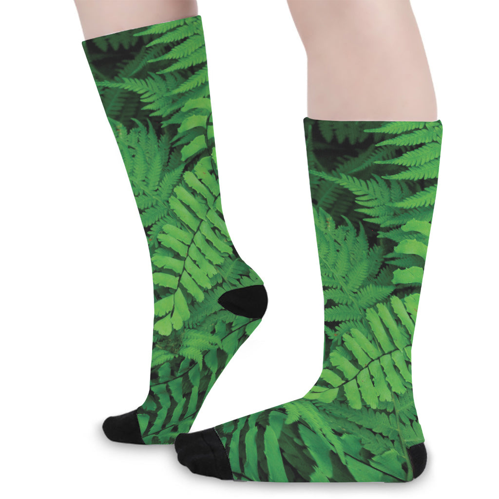 Green Fern Leaf Print Long Socks