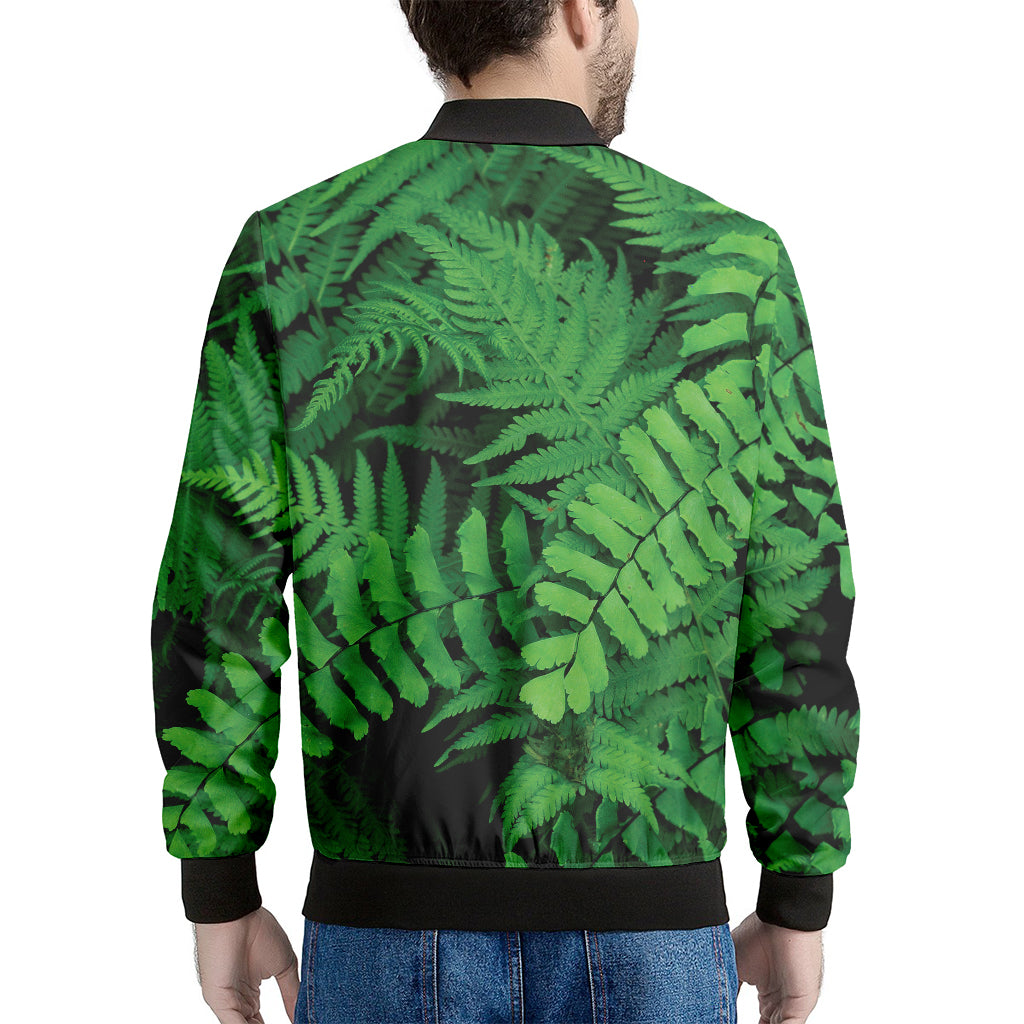 Green Fern Leaf Print Men's Bomber Jacket