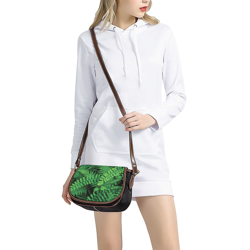 Green Fern Leaf Print Saddle Bag