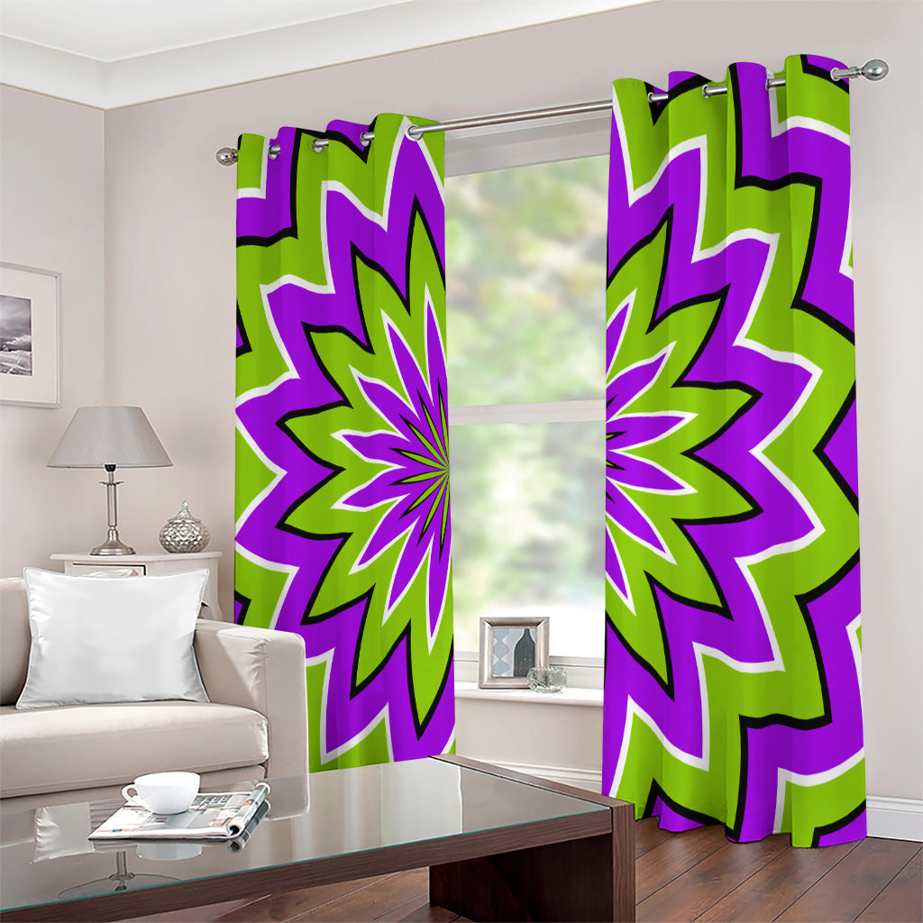 Green Flower Moving Optical Illusion Extra Wide Grommet Curtains