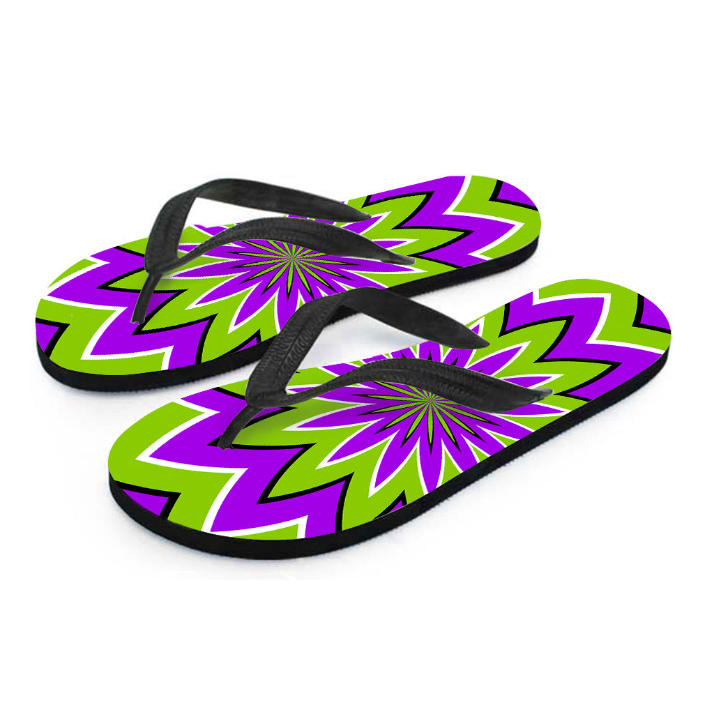 Green Flower Moving Optical Illusion Flip Flops