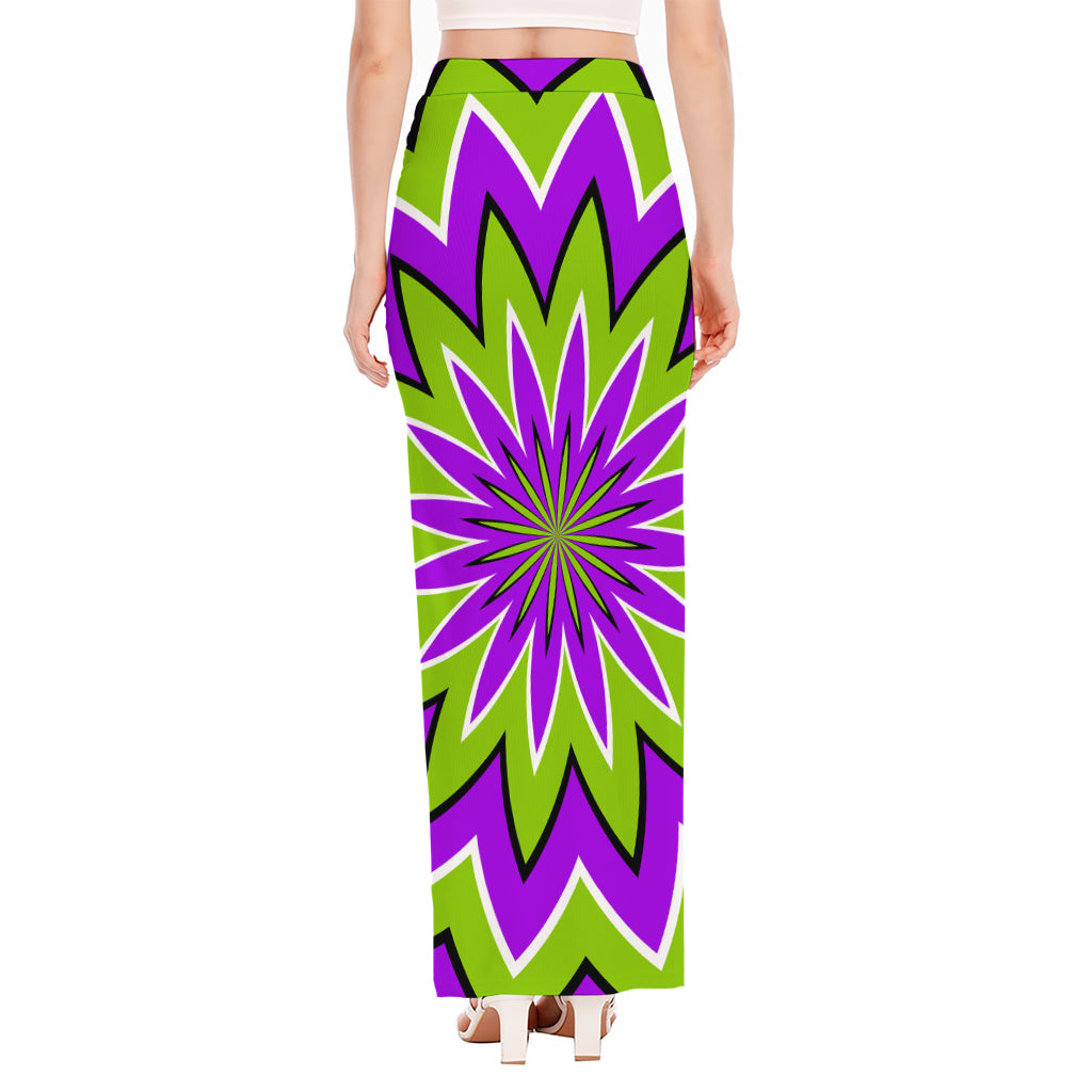 Green Flower Moving Optical Illusion High Slit Maxi Skirt