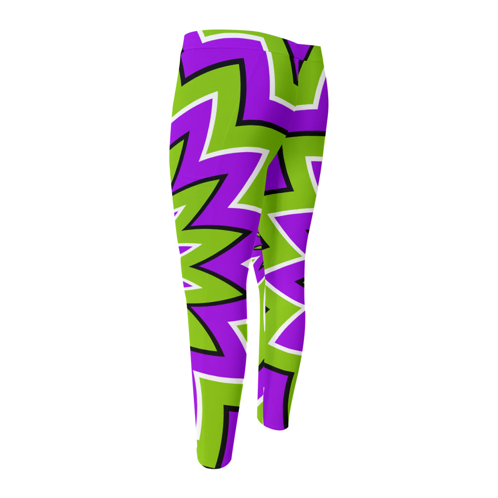 Green Flower Moving Optical Illusion Men's Compression Pants