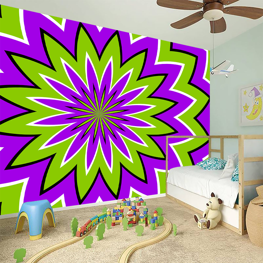 Green Flower Moving Optical Illusion Wall Sticker
